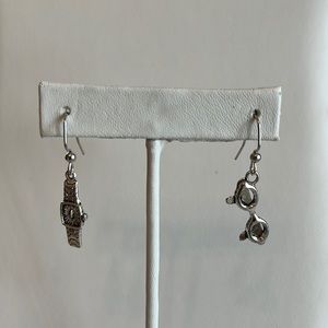 Silver Tone Glasses/Watch Earrings